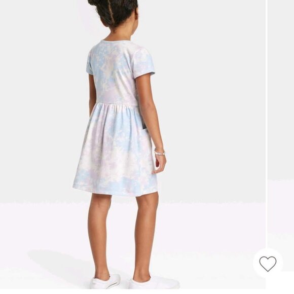 Cat & Jack - Girls' Short Sleeve Dress - Blue Tie-Dye S (6/7) - Picture 2 of 5